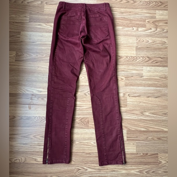 Peruvian Connection Motorcycle Pants Burgundy Zip Ankles Skinny Moto Womens 4 - Picture 2 of 12